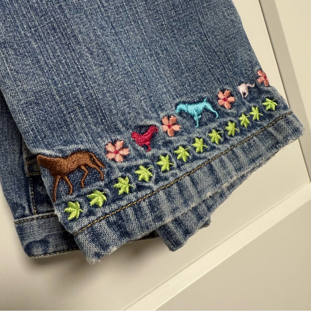 Vintage Gap Denim Toddler Girls Embroidered Horse Jeans 2 Years Farm Y2K Animals - Picture 11 of 12